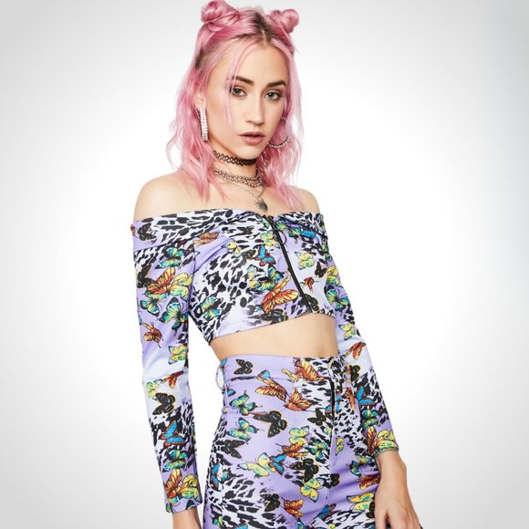 NWT DOLLS KILL Lilac Wild Fusion Long Sleeve Top - Picture 2 of 4